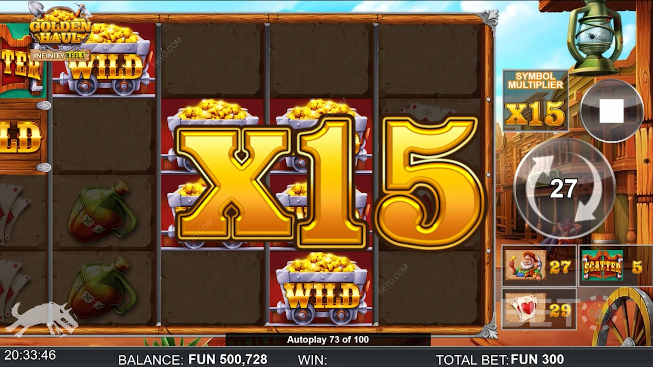 Reel multipliers grow as more reels join the spin