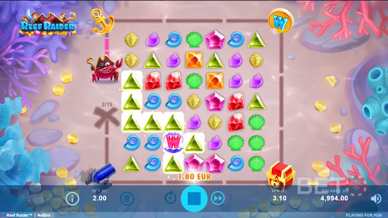 Fill the treasure trail feature to win heaps of free spins in Reef Raider