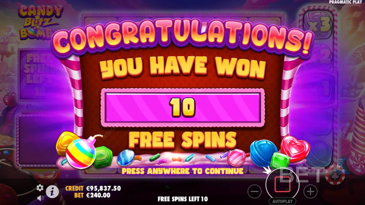 Score 5,000x Your Wager in the Candy Blitz Bombs Video Pokie!