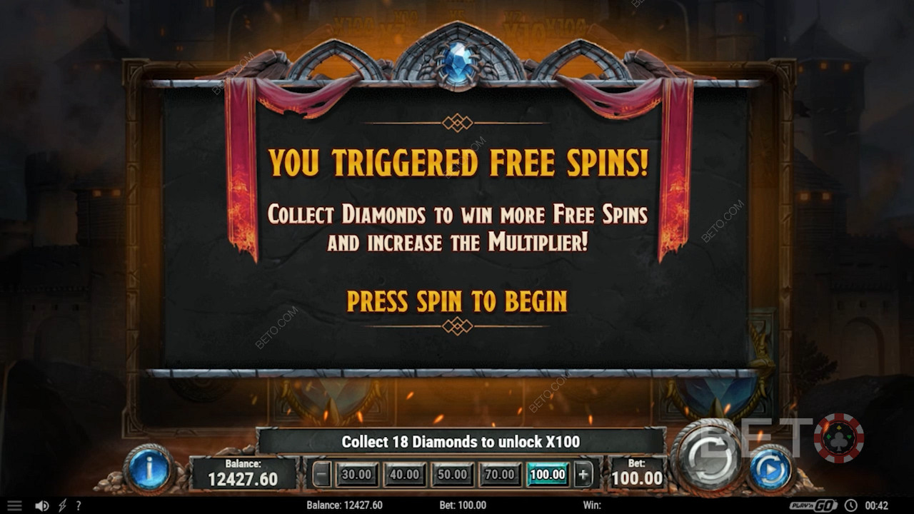 Scoring 3 or more Diamond Scatters triggers the Free Spins feature