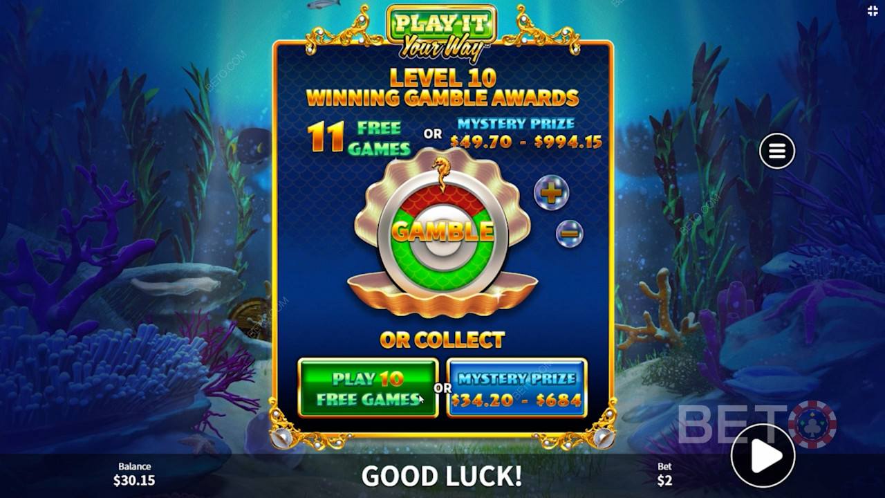 Pick Free Spins, Mystery Prize, or Gamble Feature, Mate