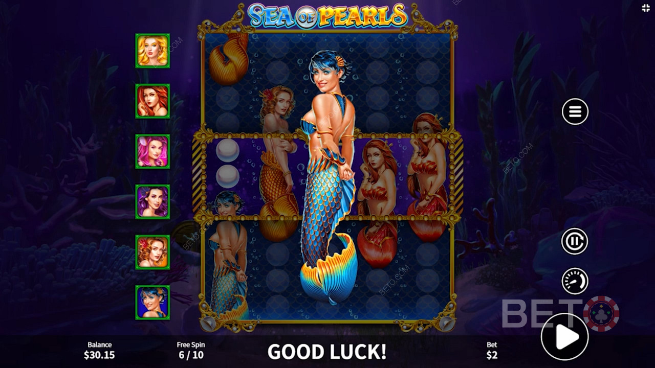 Transform mermaid icons to Mystery symbols by nabbing 50 pearls in Free spins