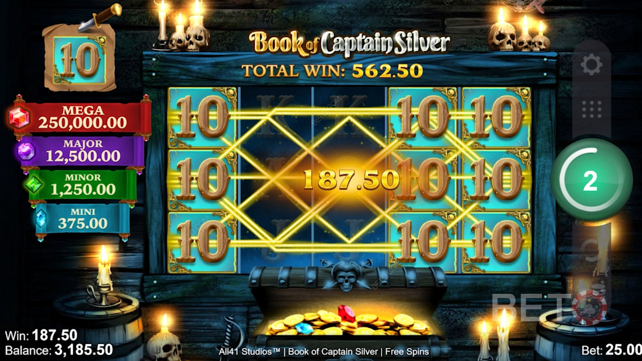 10 unique paylines in Book of Captain Silver