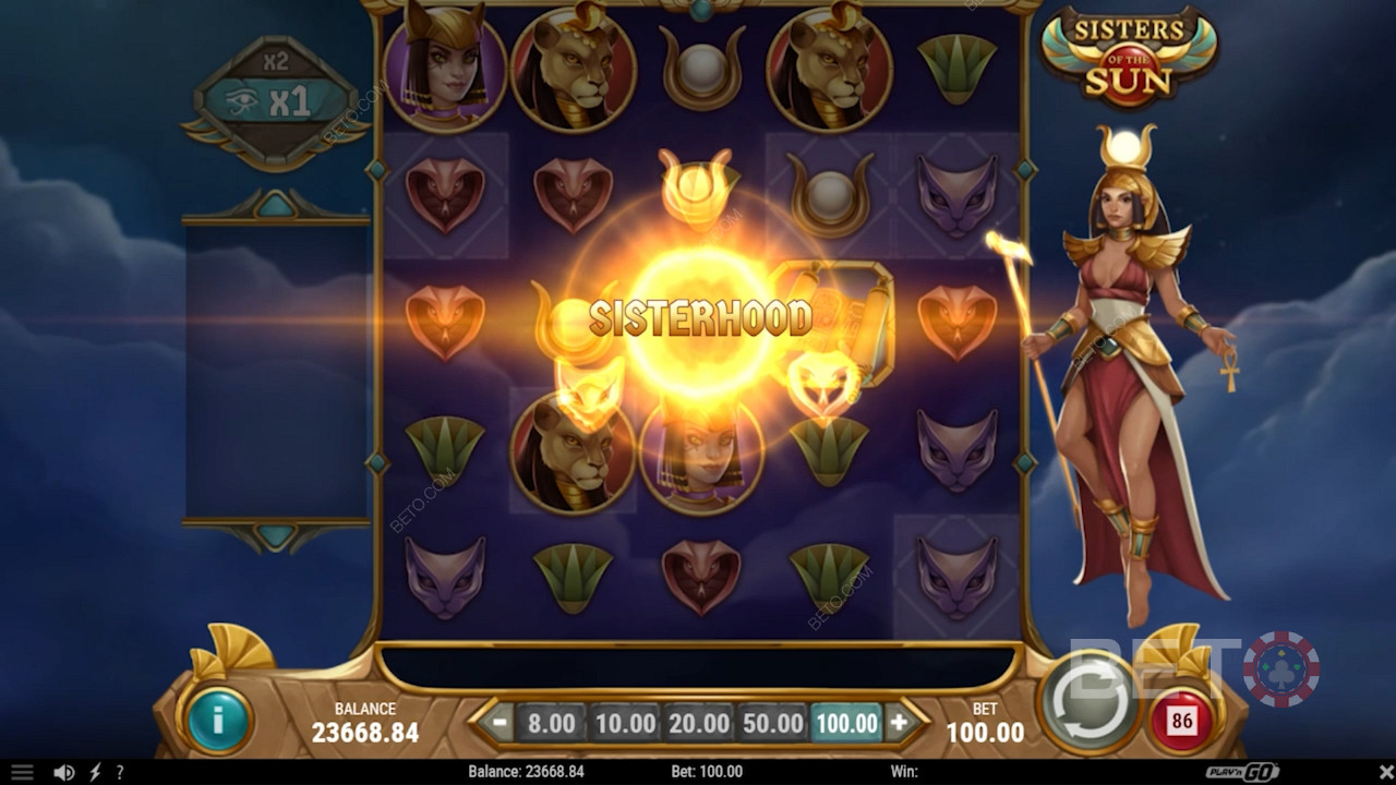 Activate the Sisterhood bonus with 1 Scatter on the reels