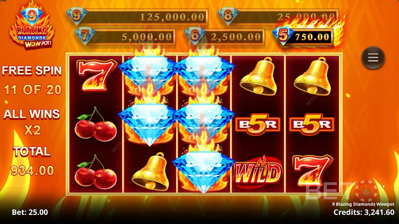 Uncover thrilling Free Spin Bonuses and cash prizes in the 9 Blazing Diamonds Wowpot pokie