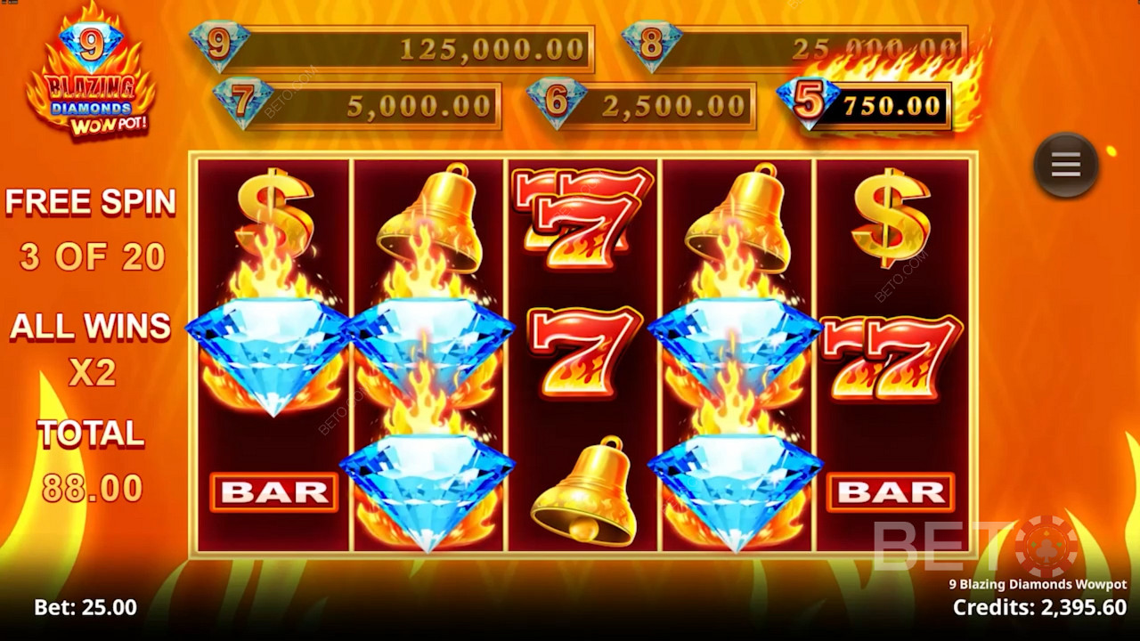 9 Blazing Diamonds Wowpot Free Play