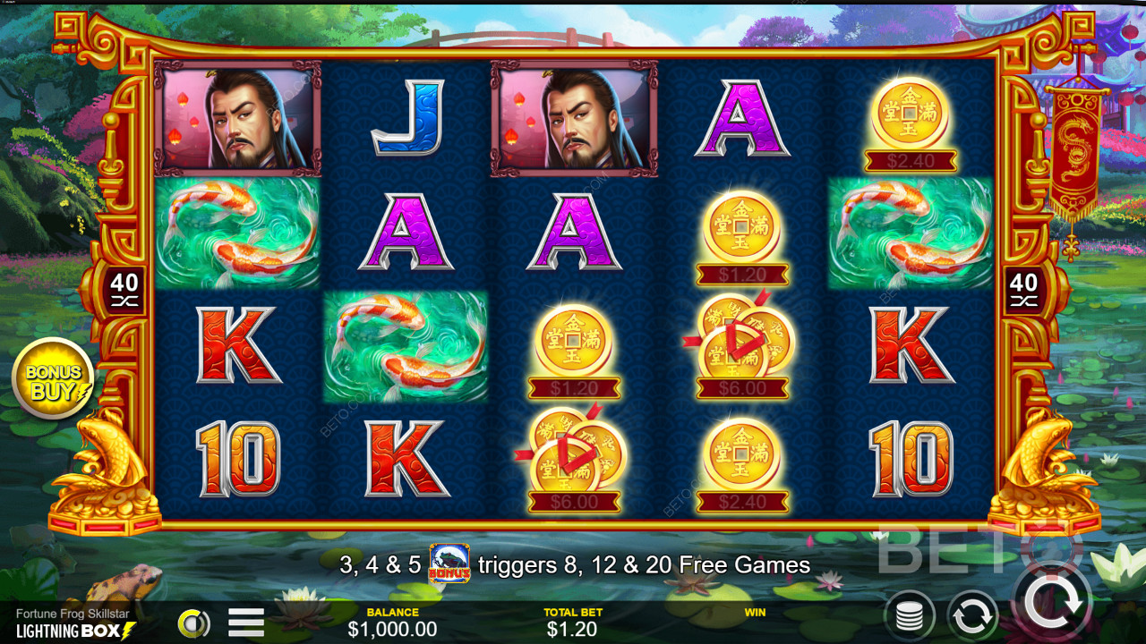 5x4 reel setup in Fortune Frog Skillstar pokie from Lightning Box