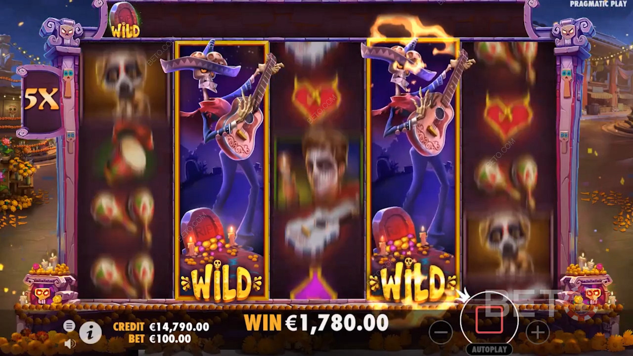 The Free Respin feature keeps going while Expanding Wilds are on the screen