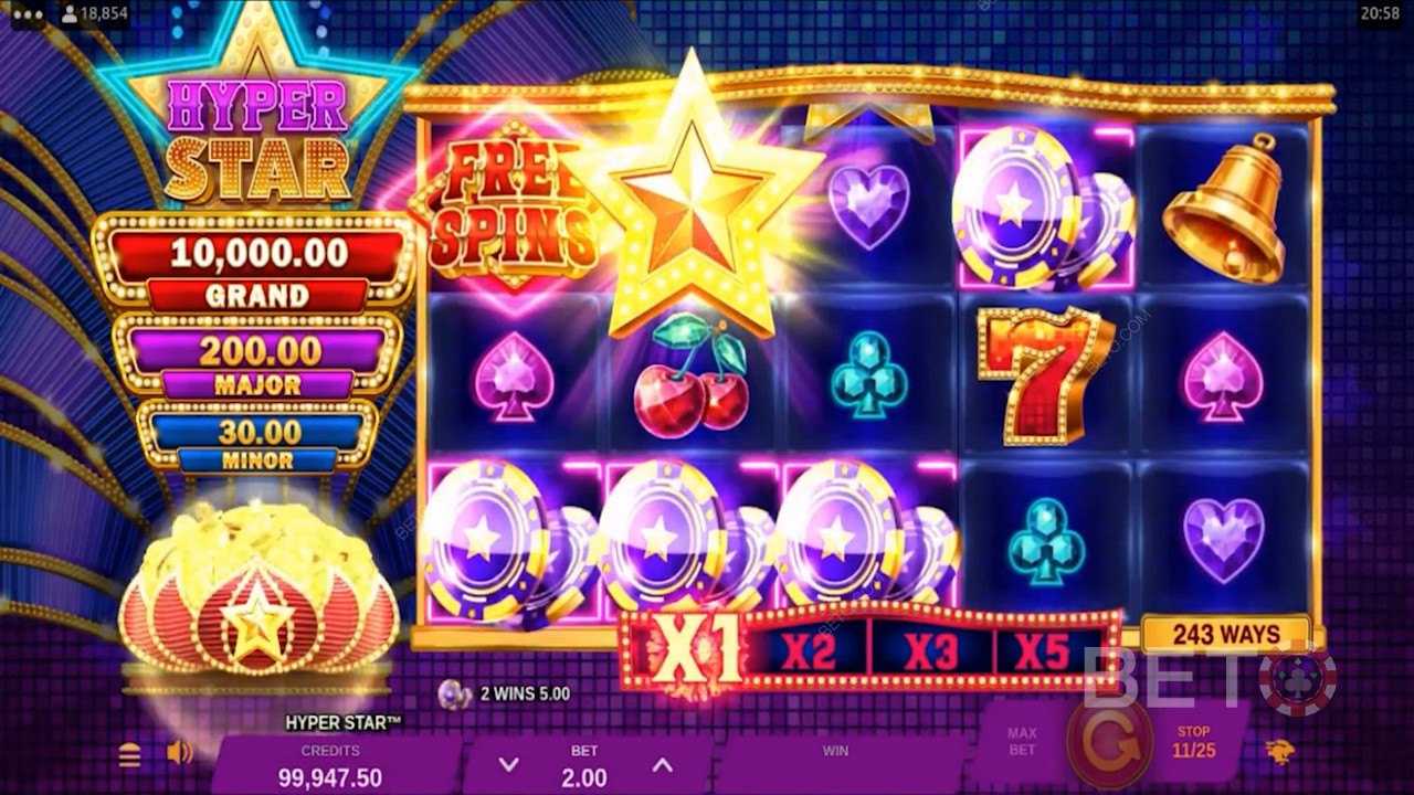 The 3 Jackpot Prizes are shown on the left during gameplay