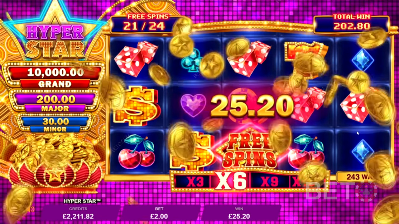 Score prizes up to 7,250x your bet in the Hyper Star pokie