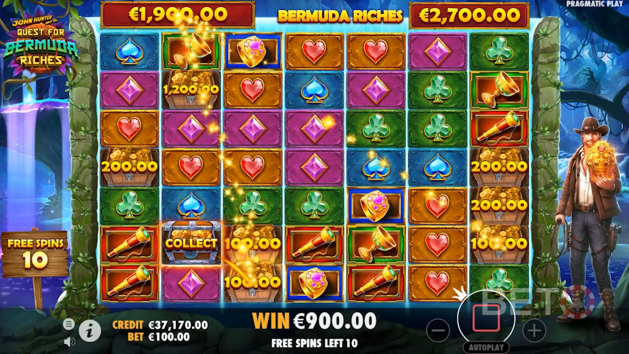At least 3 Scatters trigger Free Spins in John Hunter