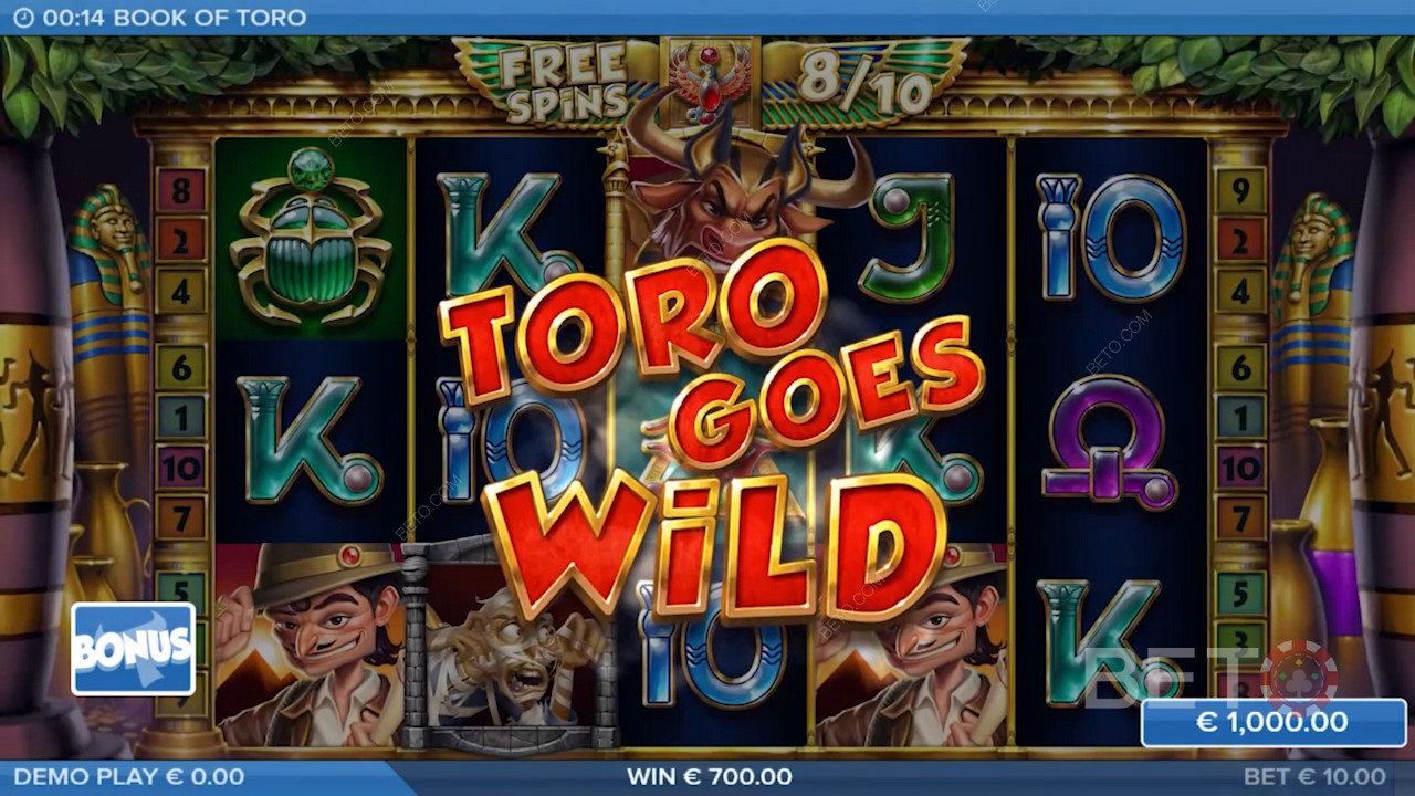 Get stuck into the classic Toro Goes Wild feature in this pokie