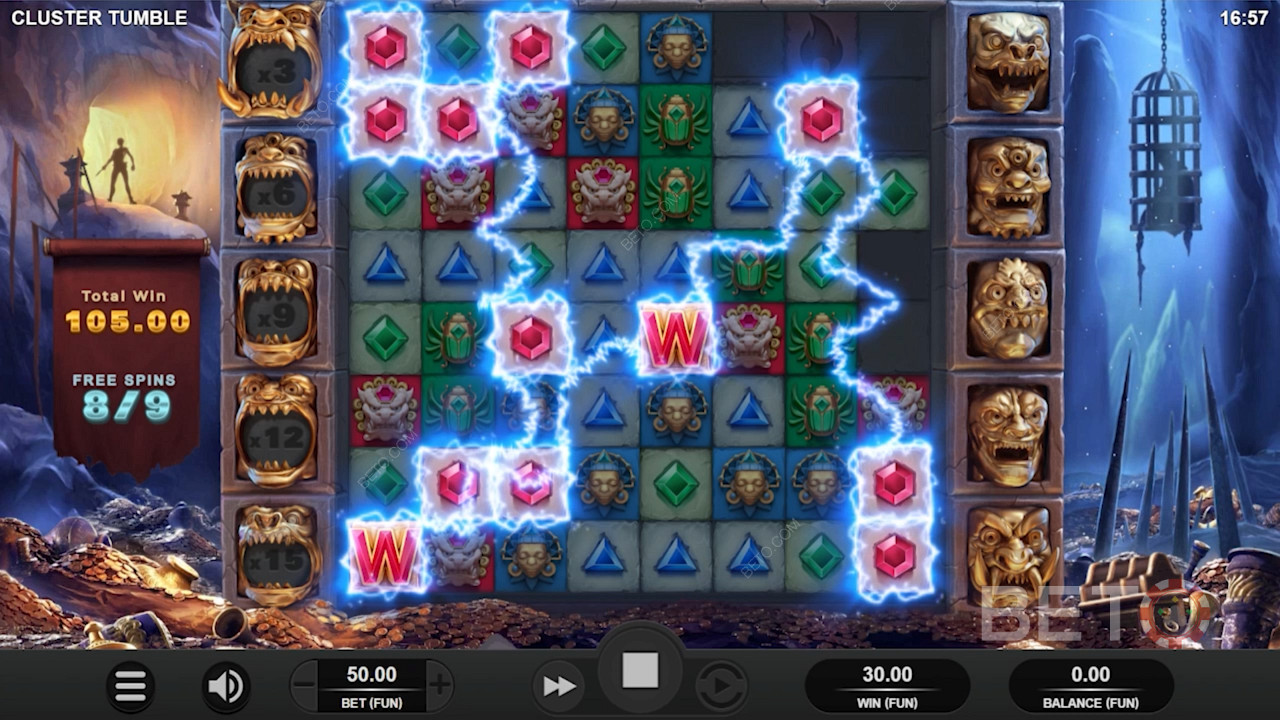 The Special Stone symbols can form cluster-fewer winning combos