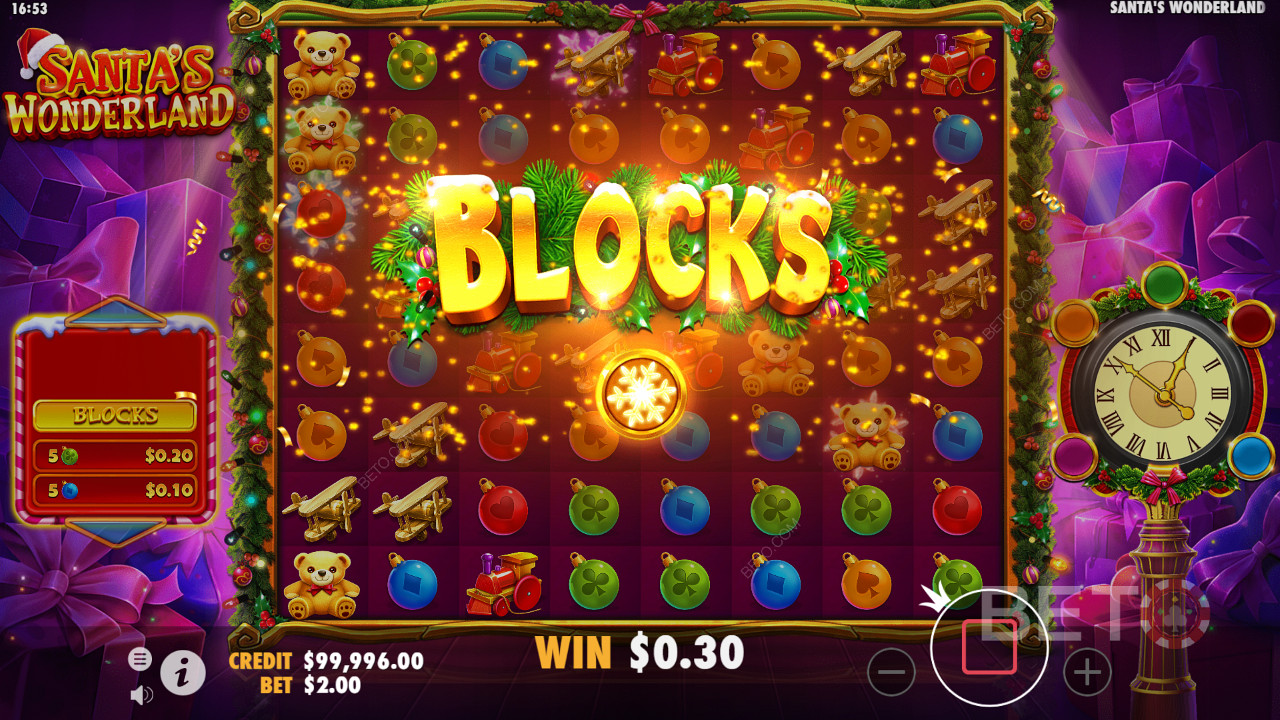 The "Blocks" feature drops a 2x2 symbol randomly on the reels