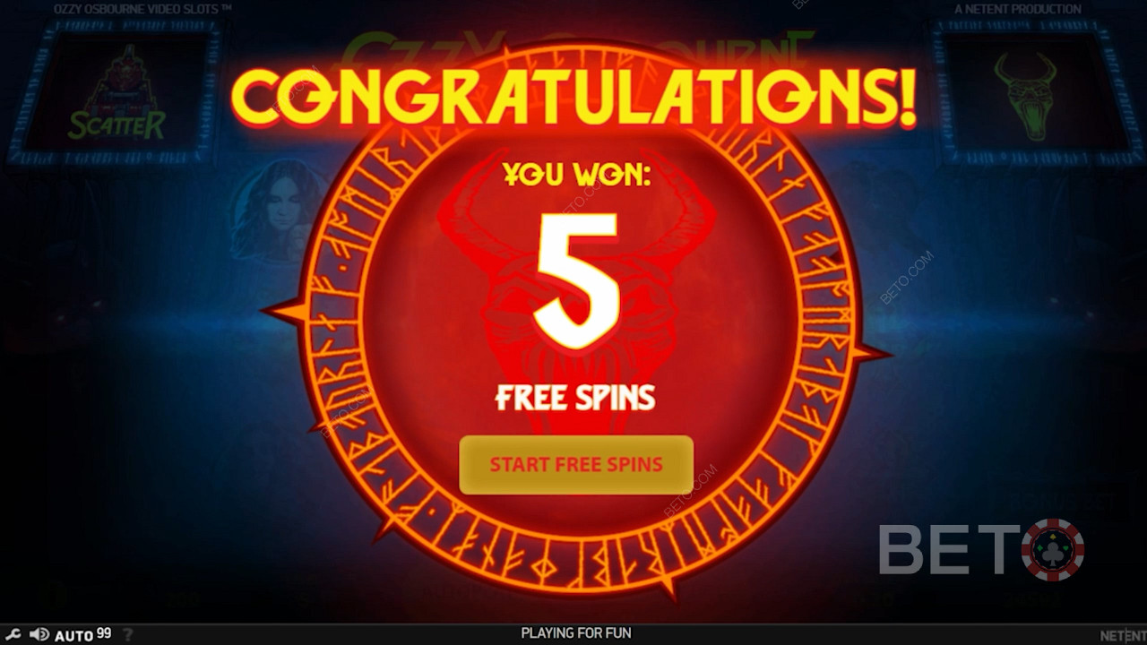 Activate the Bonus Bet for 5 Free Spins in the Ozzy Osbourne pokie