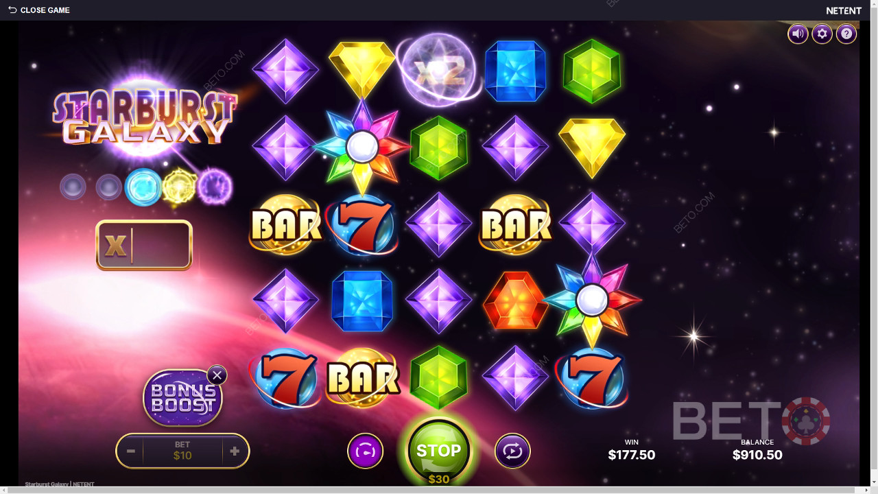 Score 25,000x Your Wager in the Starburst Galaxy Pokie!