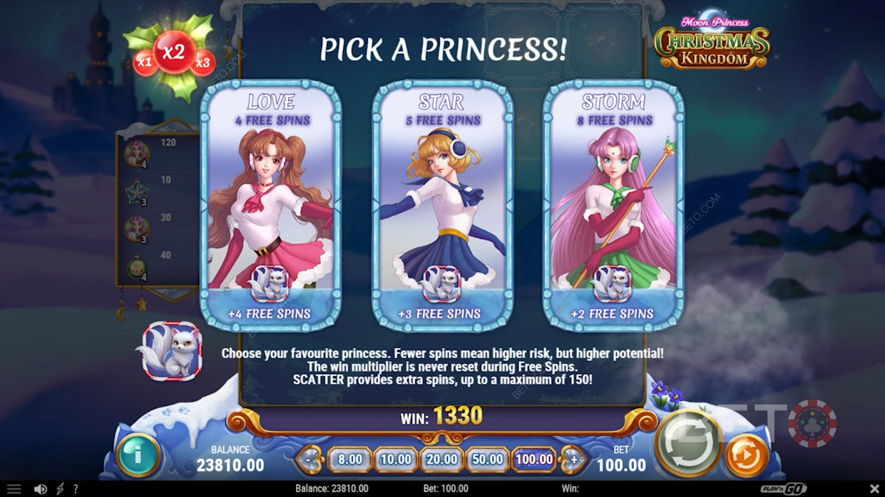 Bonus Free Spins feature in Moon Princess Christmas Kingdom