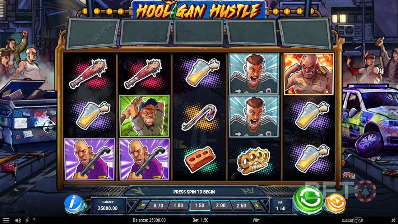 Spin up a storm with Free Spins and more in the Hooligan Hustle pokie
