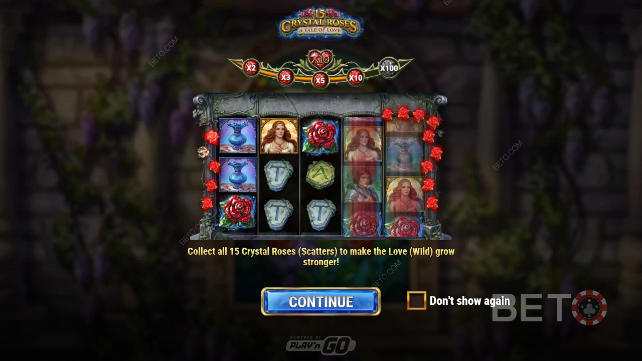 Score up to 100x Multiplier Wilds in 15 Crystal Roses: A Tale of Love pokie