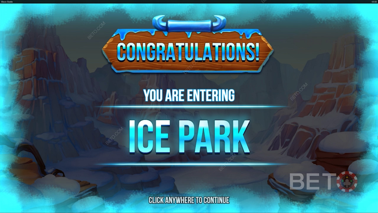 Score Blue & Red Bison Scatters to unlock the Ice Park bonus round