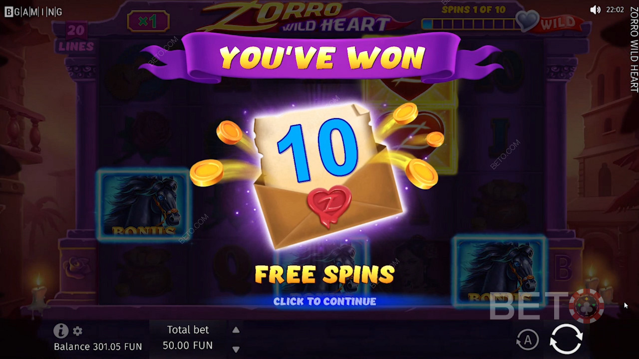 10 Free Spins on Zorro Wild Heart