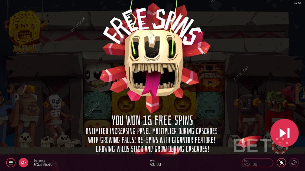 Score 3 Scatters to unlock 15 Free Spins in the Xibalba pokie