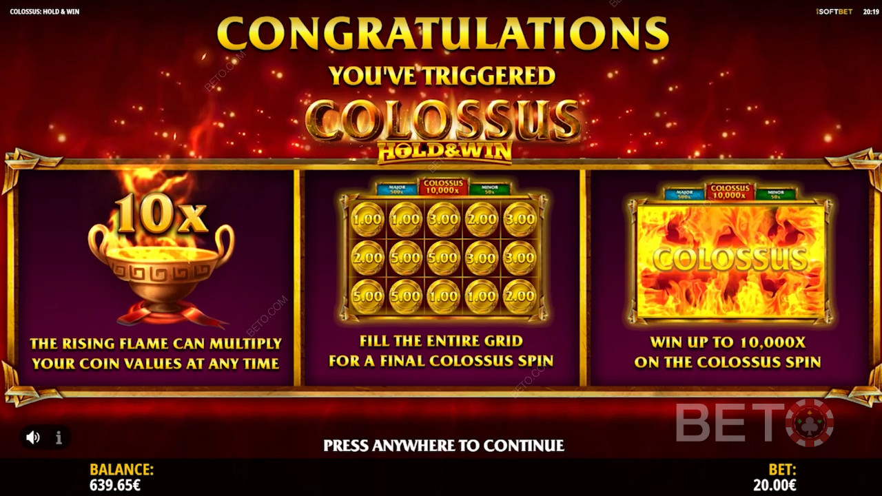 Score a Multiplier up to 10x and nab the Top Prize of 10,000x in Hold and Win
