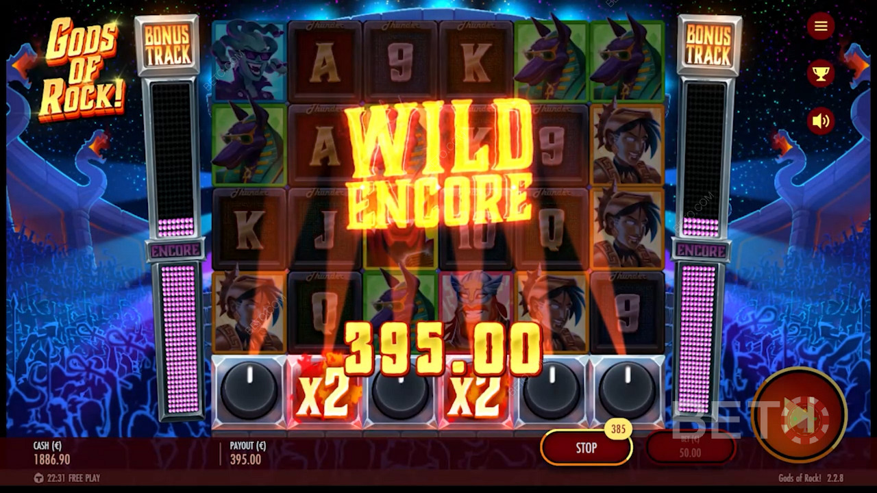 Charge the meter for 1 to 3 Electrifying Wilds in the Gods of Rock pokie
