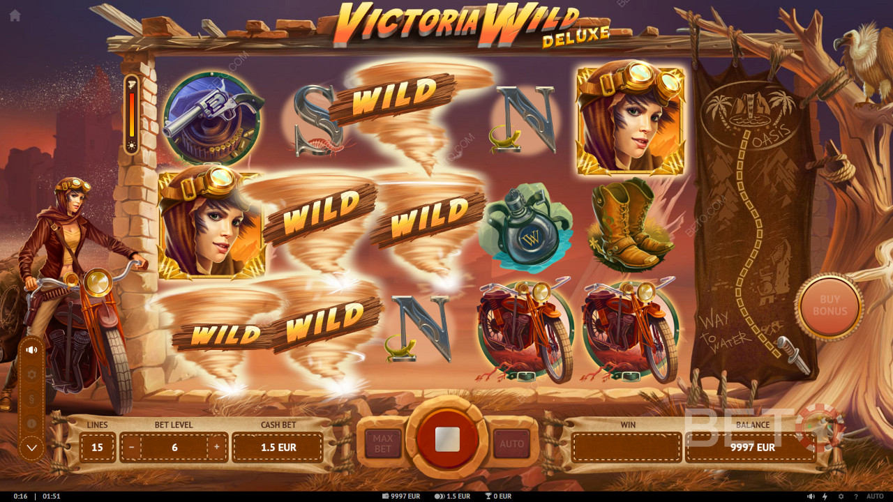Cyclone Wilds can pop up on any spin and spark Respins in Victoria Wild Deluxe game