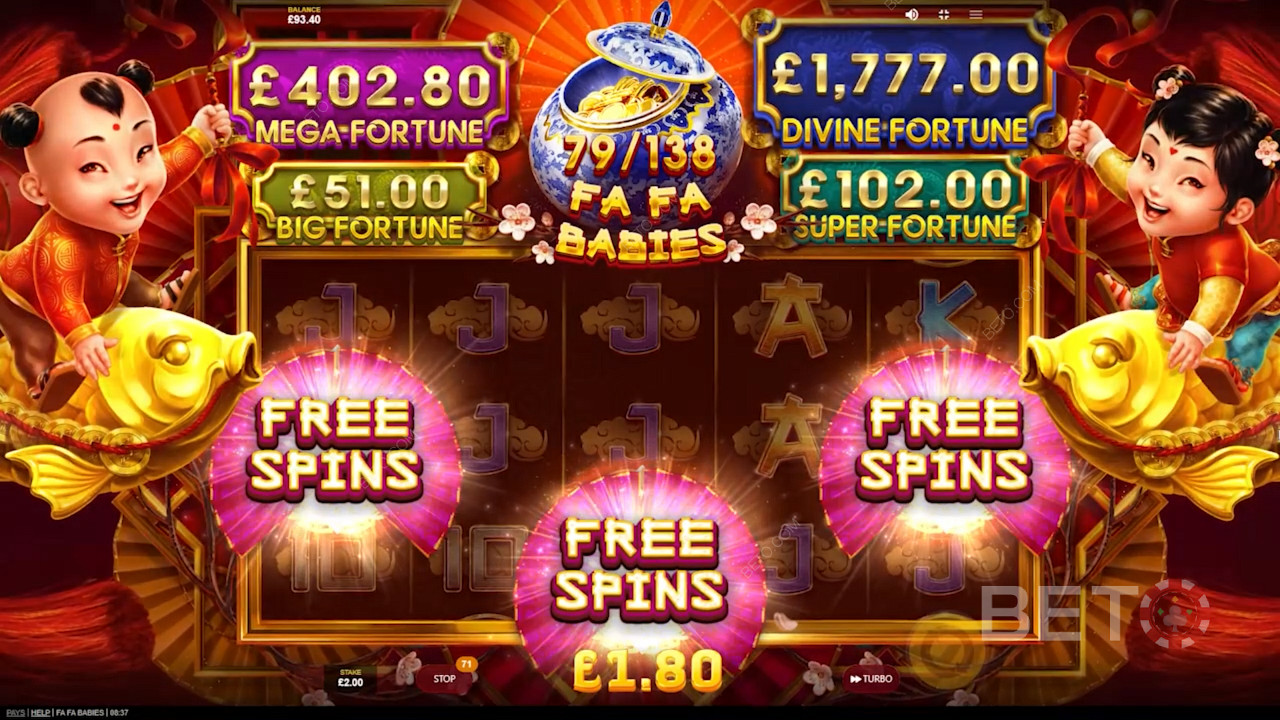 Spin Fa Fa Babies and nab 3 Free Spins icons to unlock Free Spins