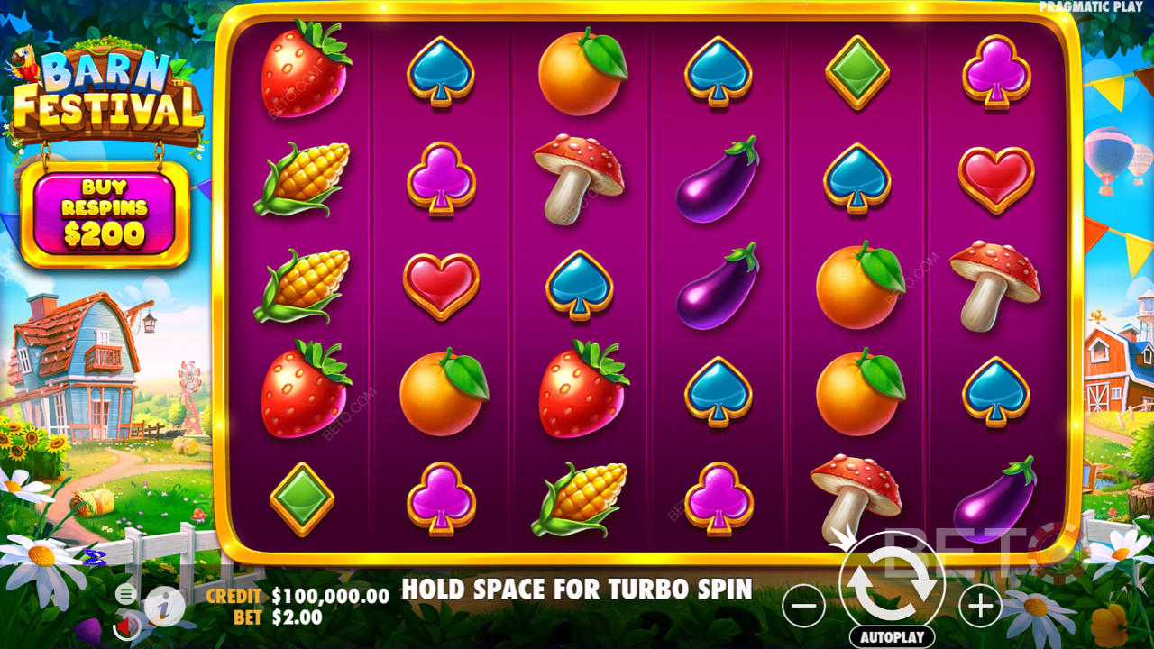 Get stuck into the vibrant Barn Festival pokie