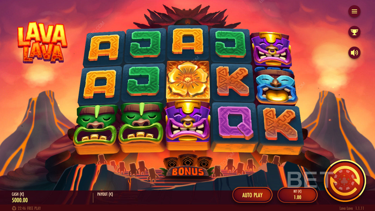 Tiki mask symbols bring Kiwi flair to this fiery pokie