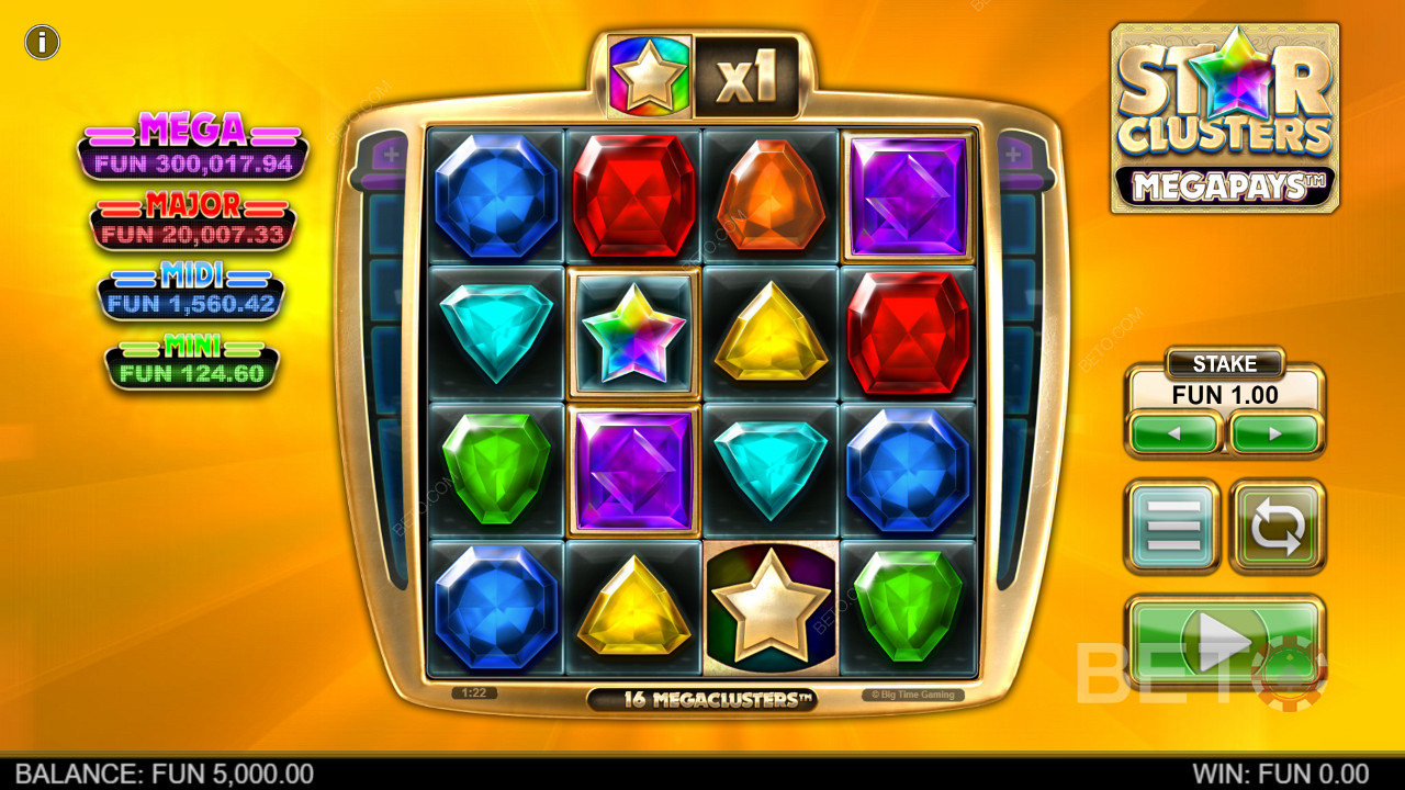 Score Free Spins, Multipliers, Jackpots, and more in the Star Cluster Megapays online pokie