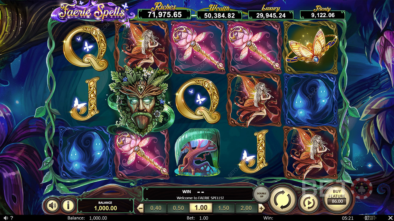 Experience a visually striking theme in the Faerie Spells online pokie