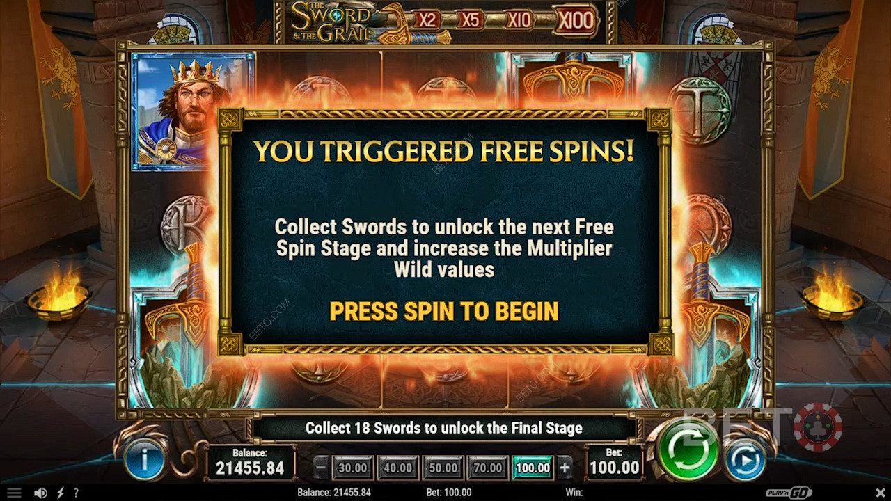 Snag swords to boost your Multiplier in the Free Spins round