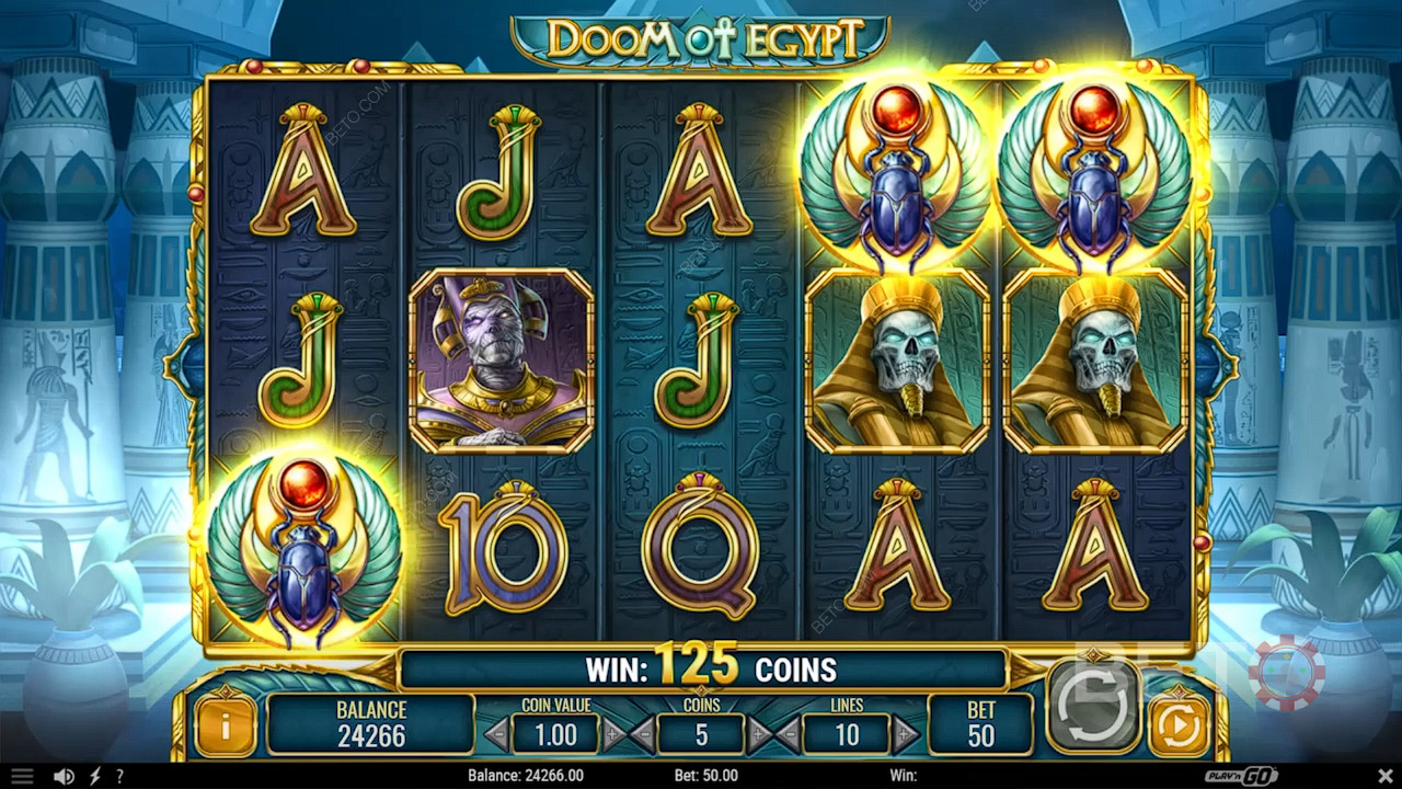 Score Free Spins with 3+ Scatters in the Doom of Egypt online pokie