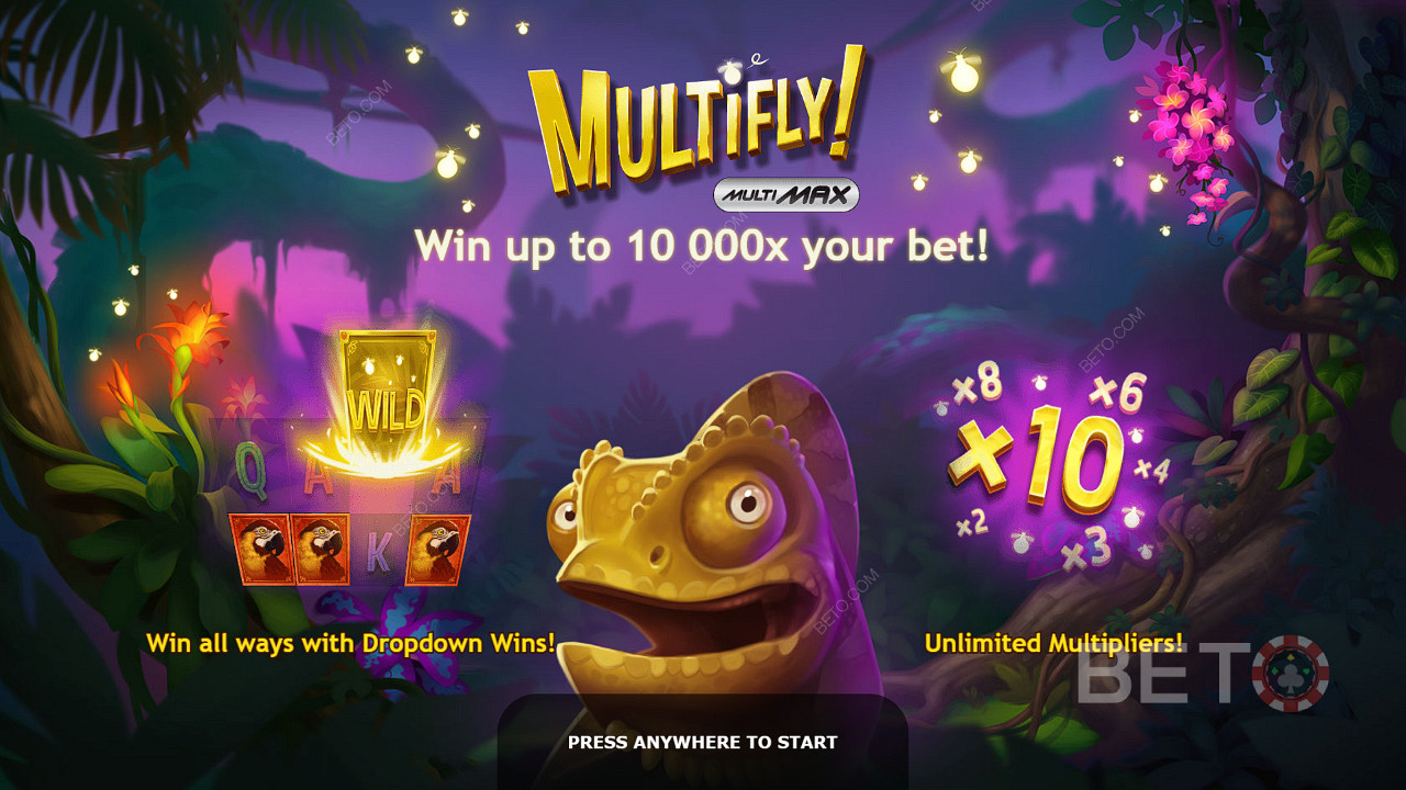 Score up to 10,513x your wager on the MultiFly pokie