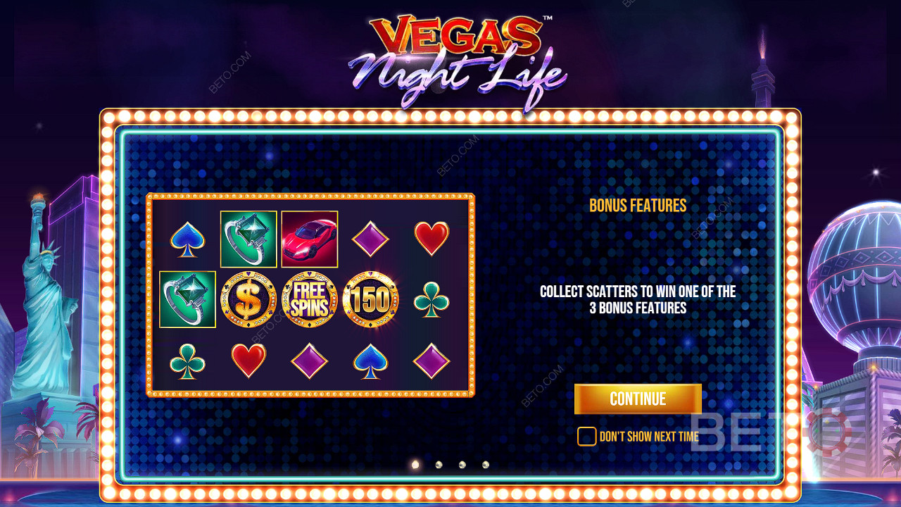 3 Scatters unlock bonus features in Vegas Night Life pokie