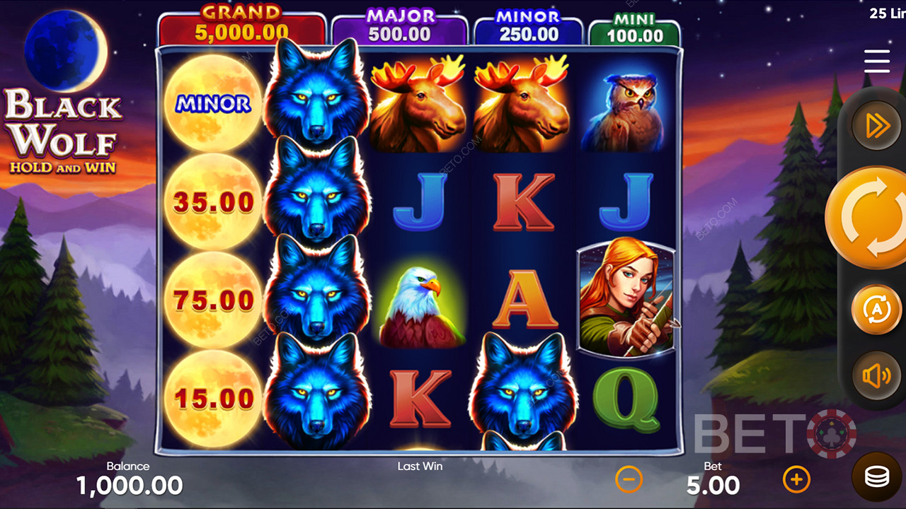 Chase big wins in the rugged bush with the Black Wolf Pokie Game