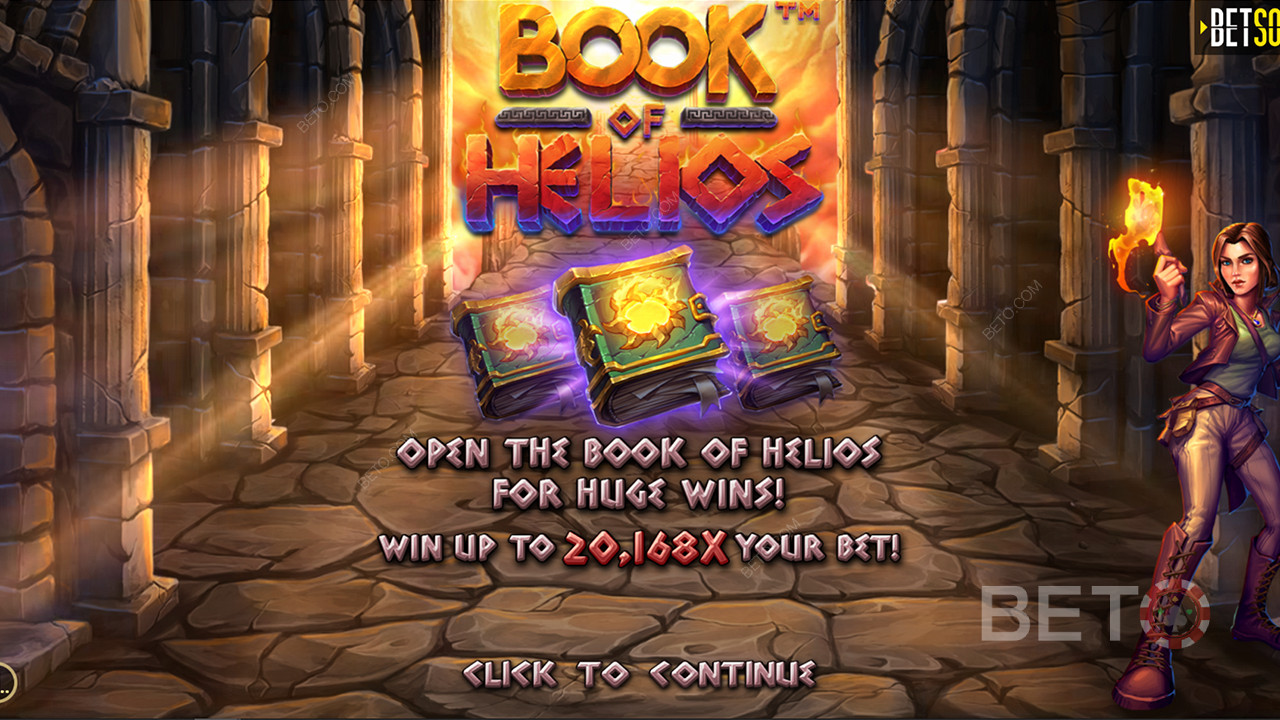 Score over 20,000x your wager in the Book of Helios pokie