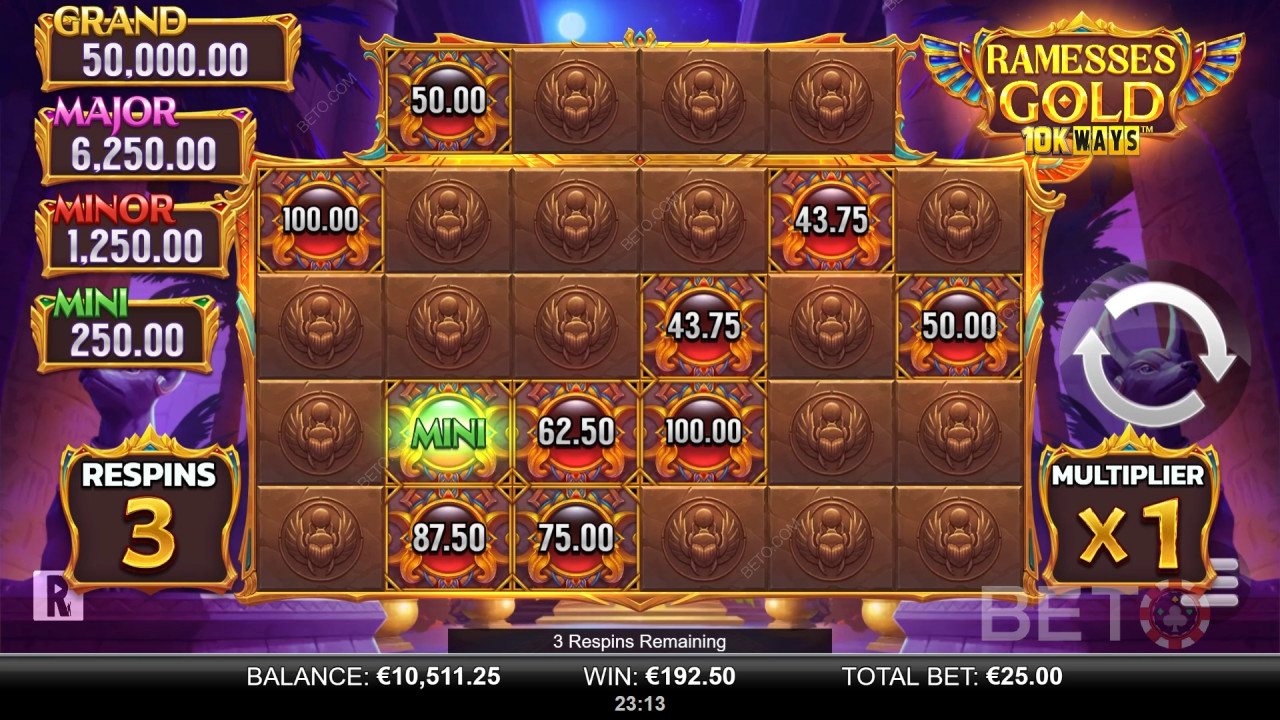 Win 9,065x Your bet in the Ramesses Gold 10K Ways Pokie Machine!