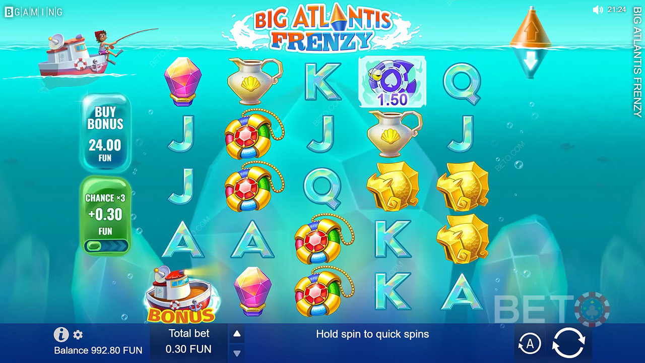 Tweak the setup using arrows in the Big Atlantis Frenzy online pokie