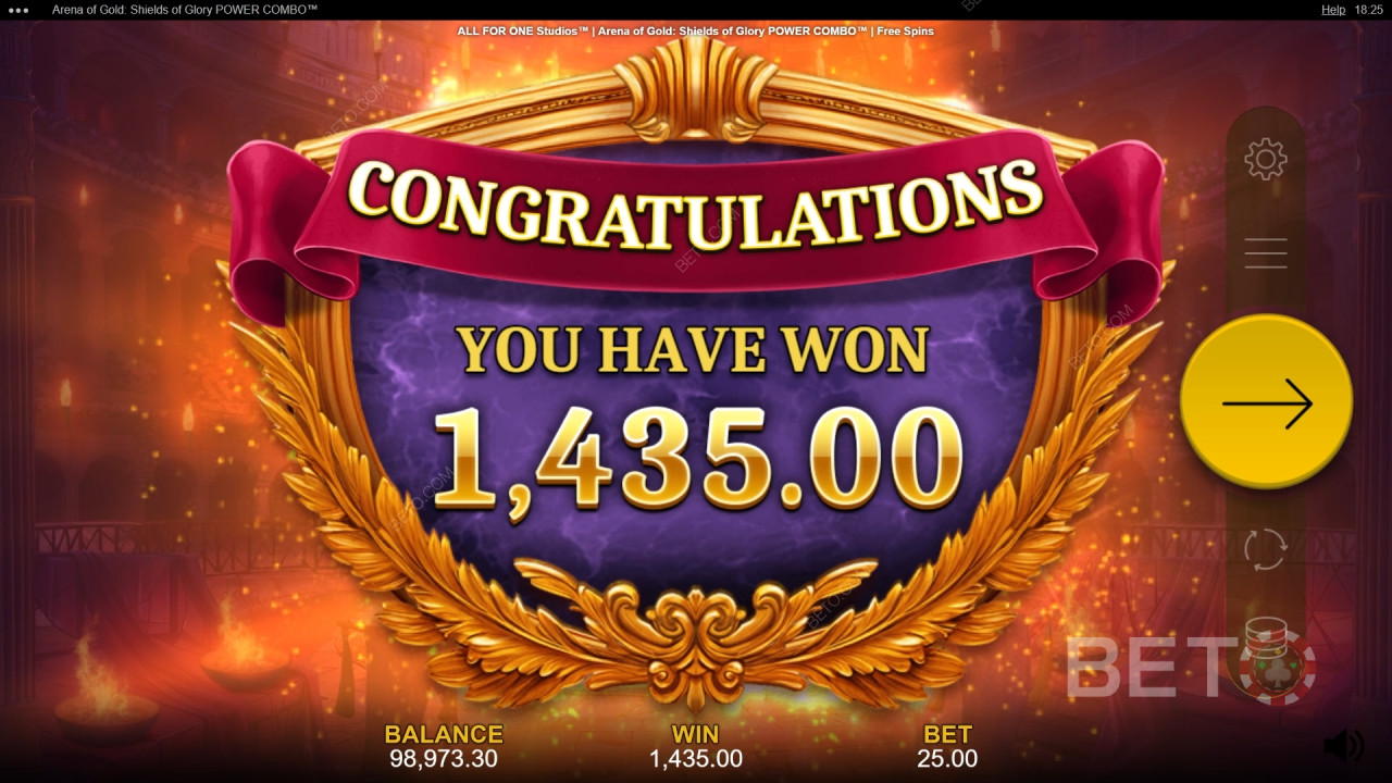 Win 10,000x Your bet in the Arena of Gold: Shields of Glory Power Combo Video Pokie!