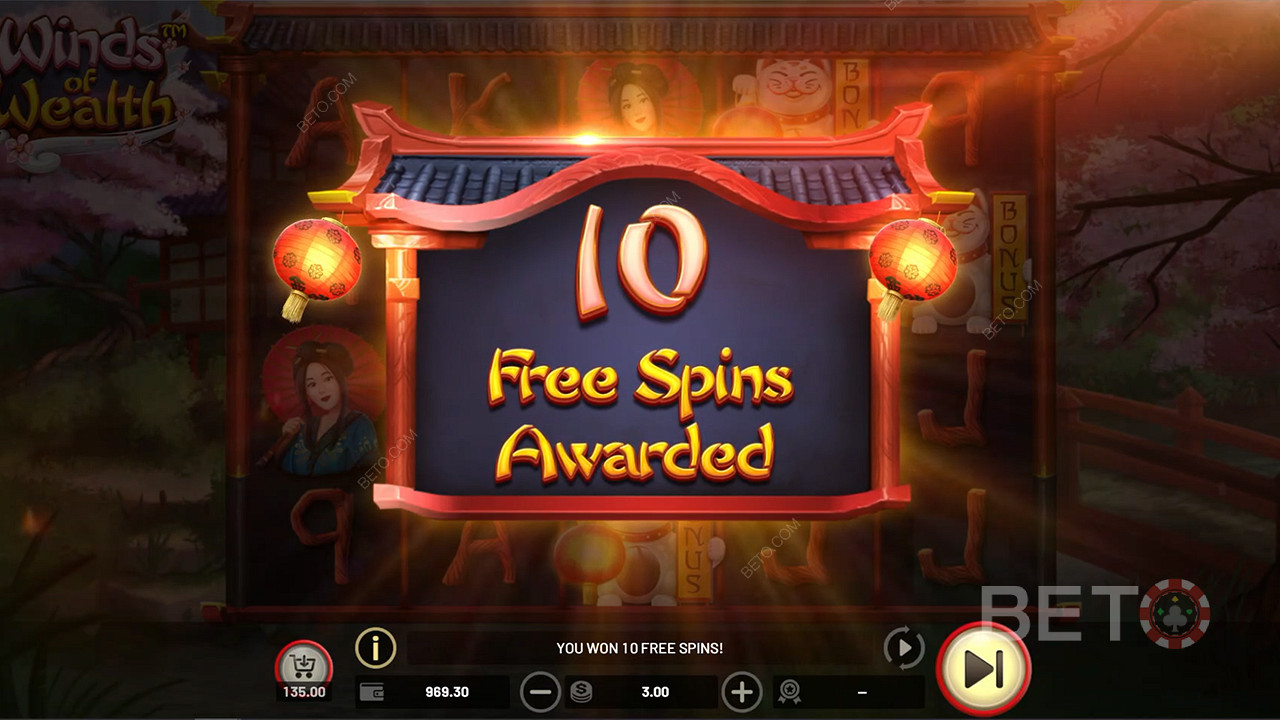 Score 10 to 25 Free Spins in the Winds of Wealth pokie game