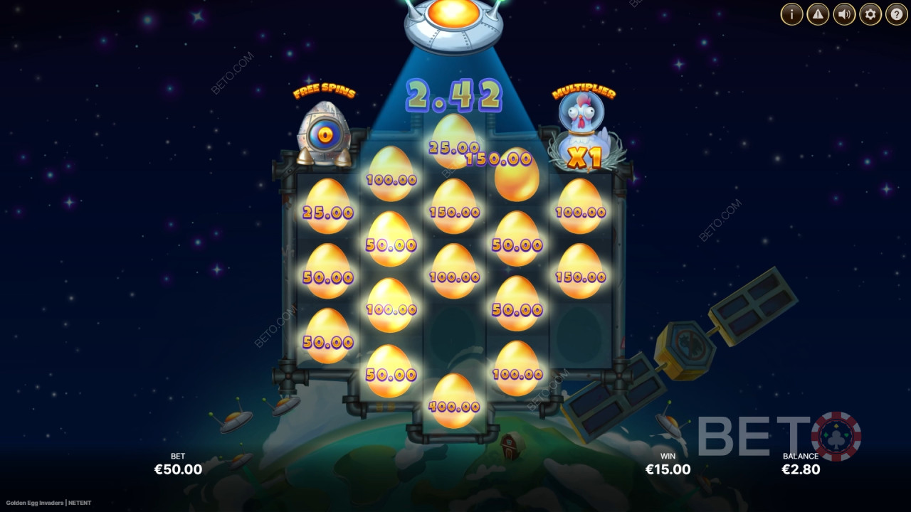 Win Your bet in the Golden Egg Invaders Pokie Machine!