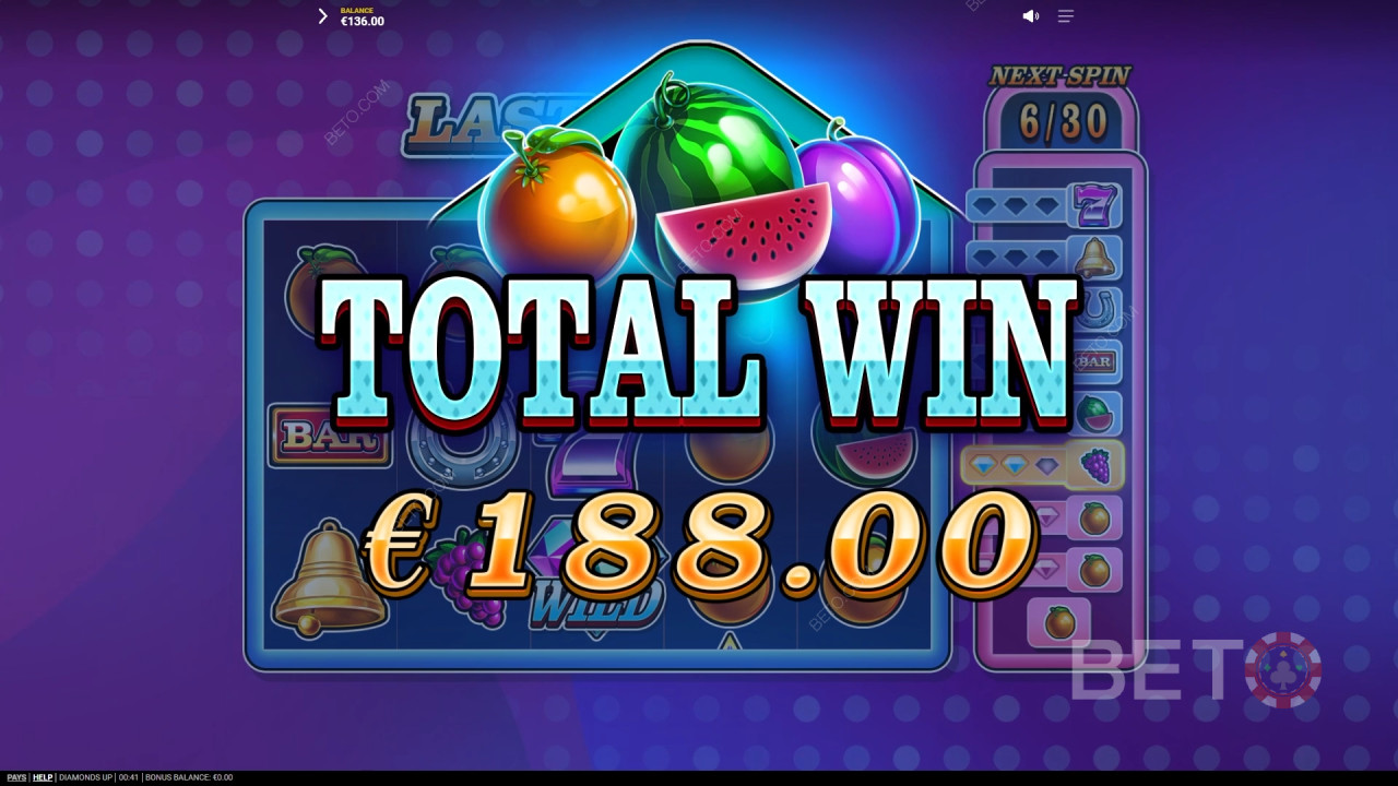 Win 20,000x Your bet in the Diamonds Up Video Pokie!