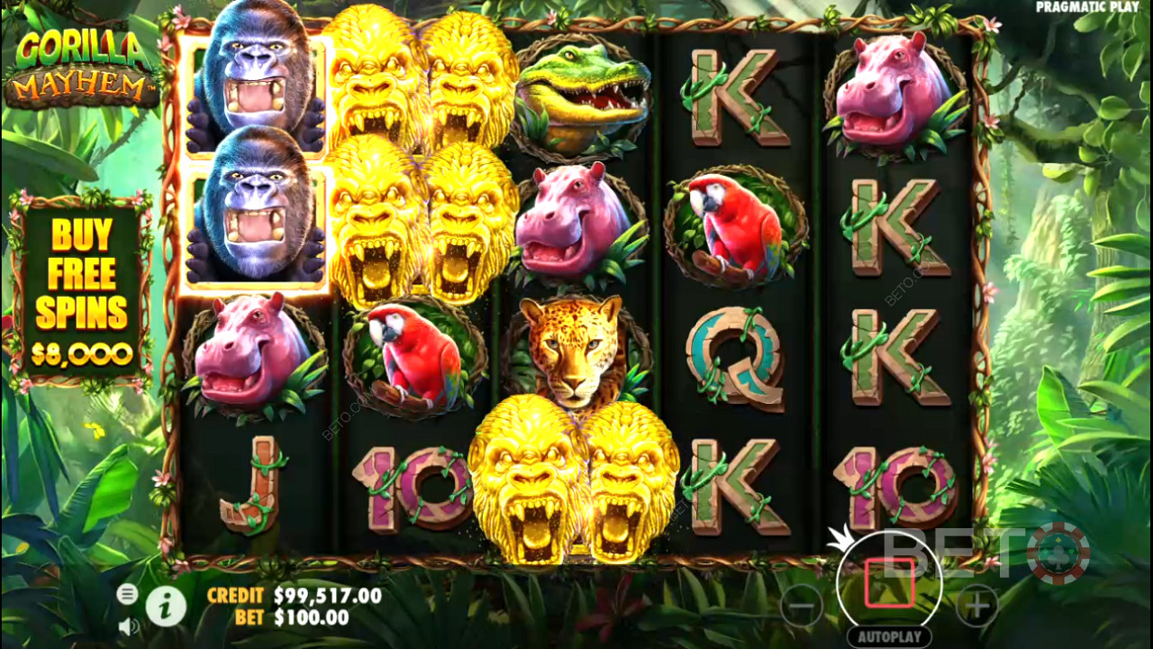 Kiwi Gorilla symbols with Multipliers boost your winning chances
