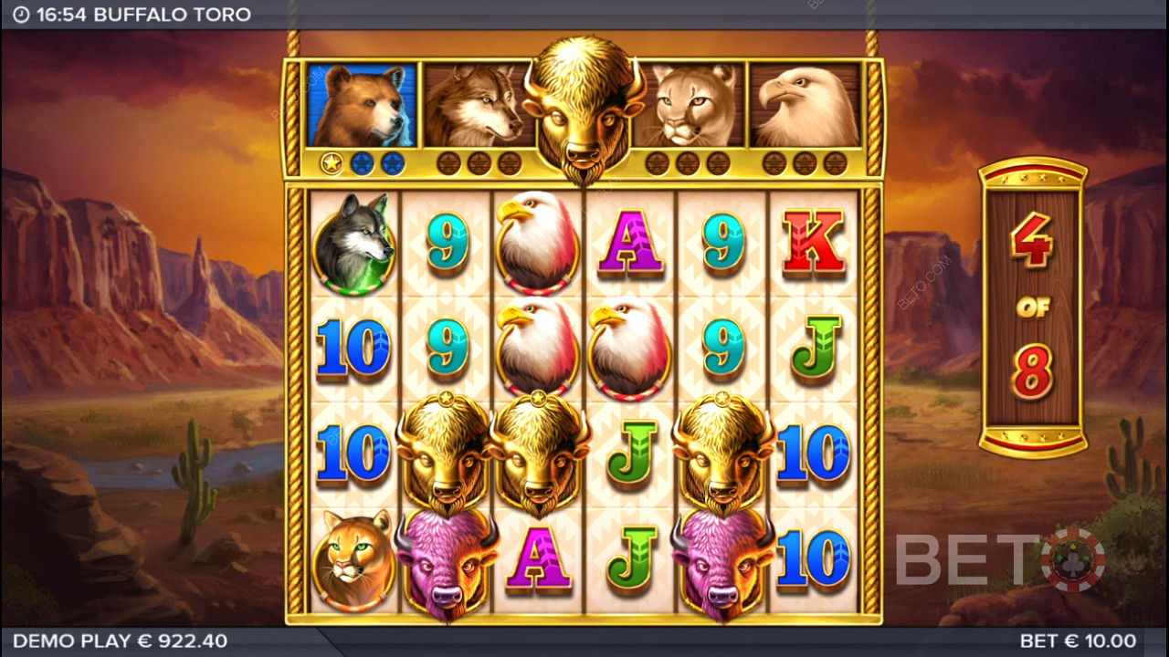 Nabbing Golden Buffalo icons boosts symbols in the Buffalo Toro pokie