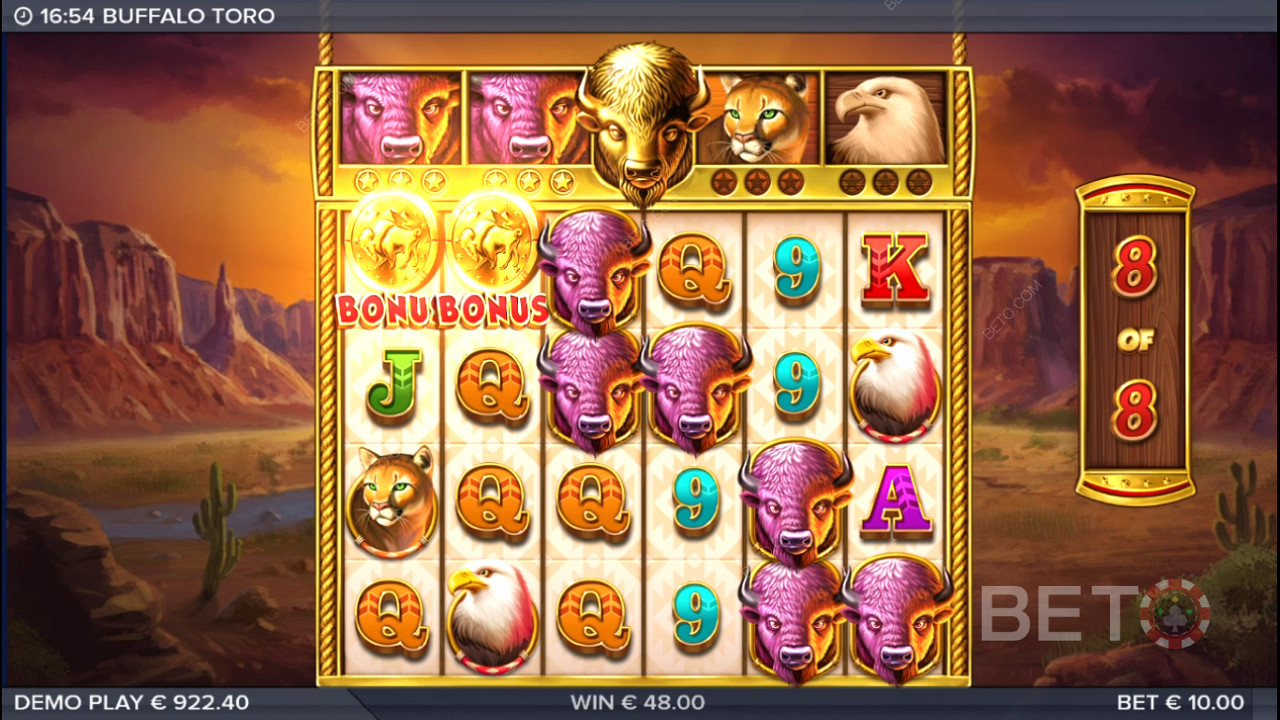 Boost top-paying icons to buffalo symbols in the Free Spins round