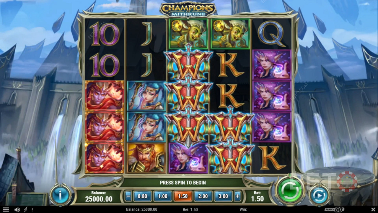 Random features can trigger on any spin in the Champions of Mithrune pokie machine